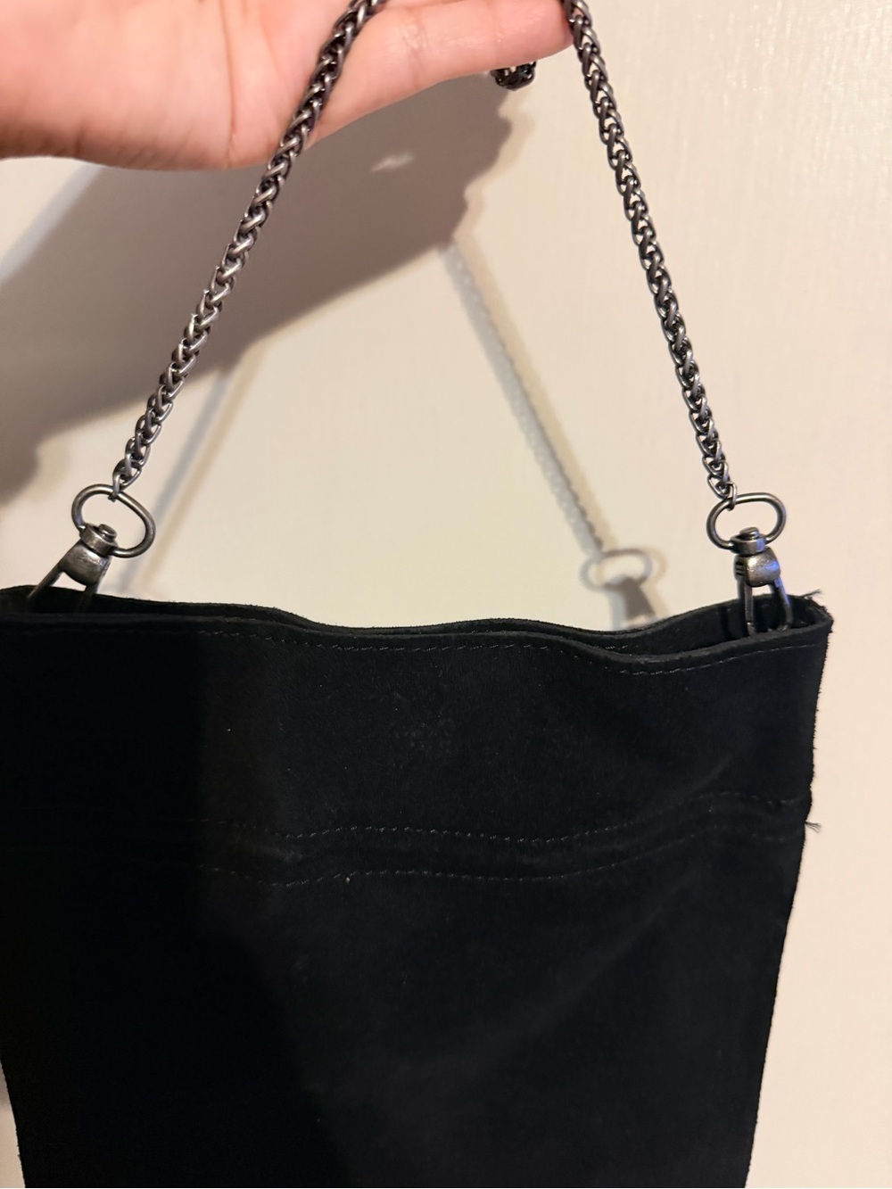 Free People Black Suede Chain Strap Crossbody Bag Boho Minimalist - Picture 6 of 10